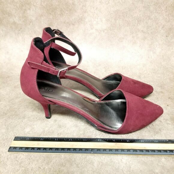 CATO Womens Size 11 Purple Fabric Slip On Pointed Toe Ankle Strap 3" Heel - Picture 4 of 10